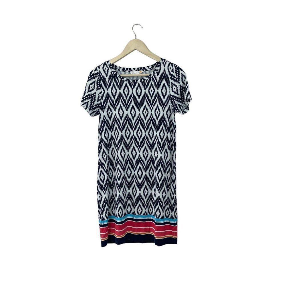 C&C California Small Shift Dress Short Sleeve Knee Length Stretch Boho Womens